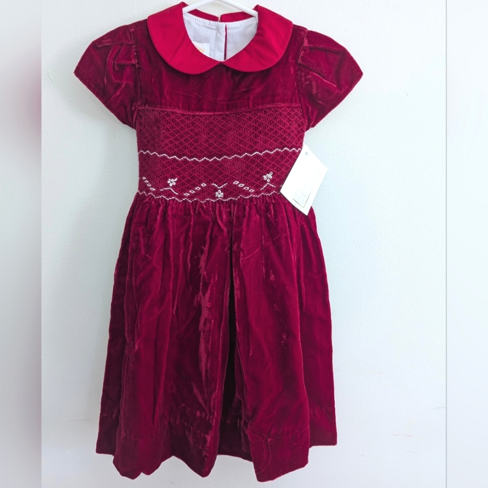 Smocked Red Velvet Dress Girl's 4